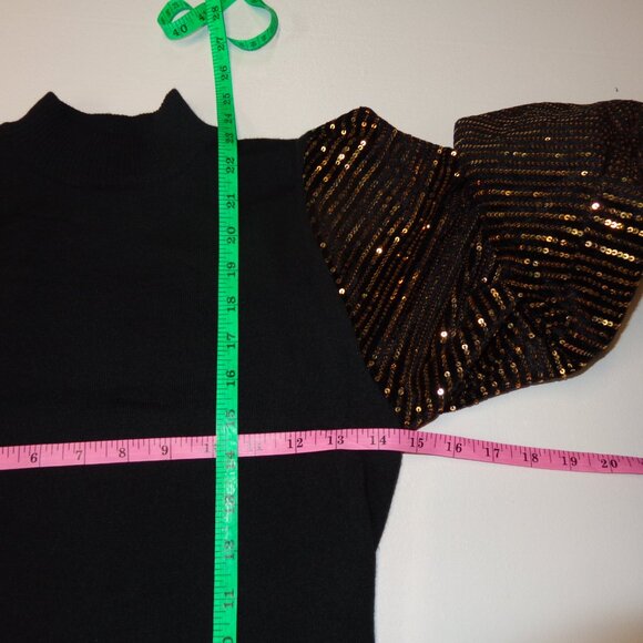 A. Calin by Flying Tomato Size Small Black Sweater With Gold Bling Sleeves - Picture 6 of 8